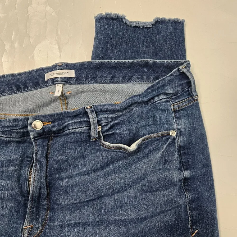 Good American Good Legs Size 24 Plus Raw Hem Skinny Stretchy Blue Jeans - Picture 7 of 14